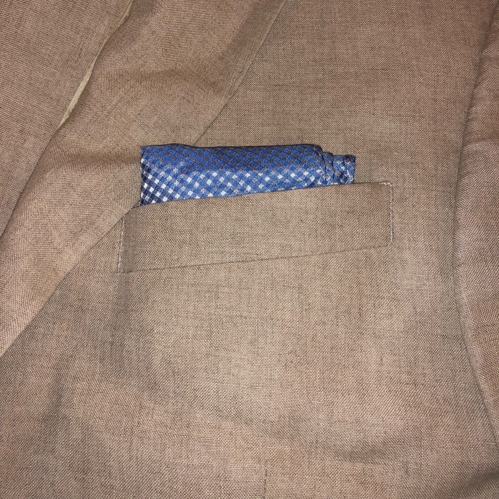 The Tie Bar silk blue and silver pattern pocket square - Picture 2 of 3